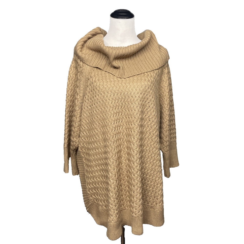 NWT Dressbarn Womens 3X Cowl Neck Sweater Camel Textured Knit Short Slv Poncho